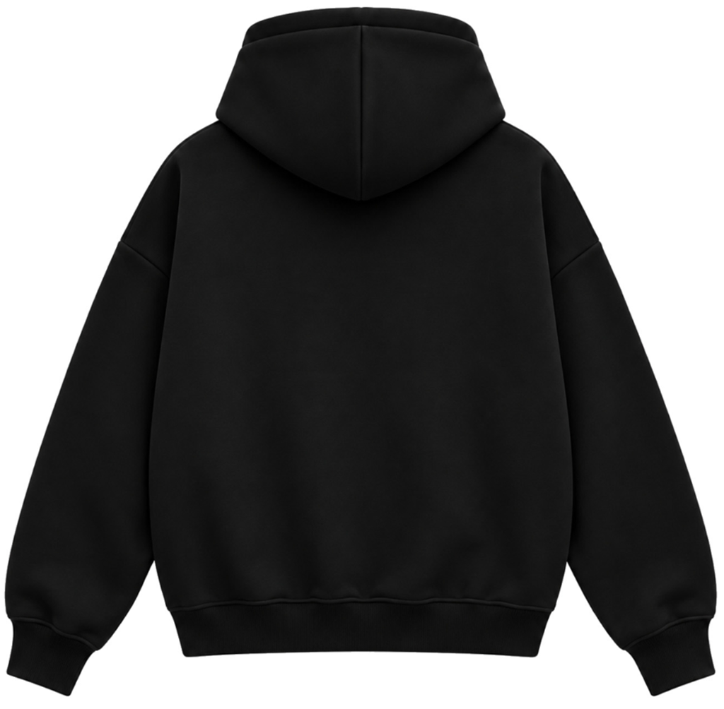 LOOSE FIT SCUBA ZIP-THROUGH BLACK HOODIE